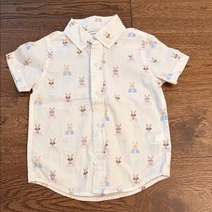 Janie and Jack Bunny Print Button Down Shirt - Cream